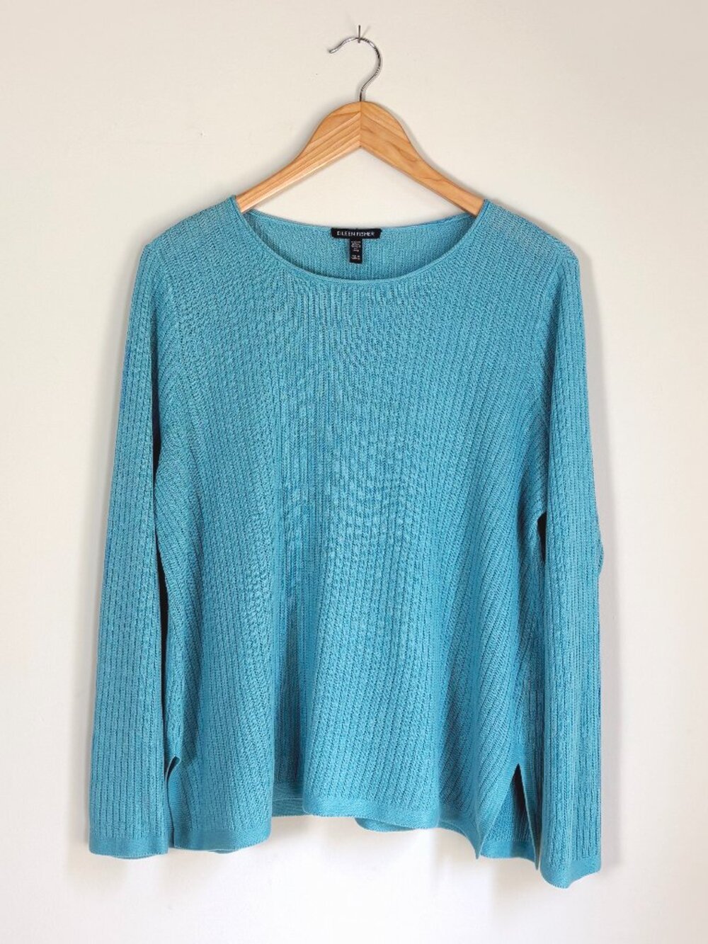 Eileen Fisher Organic Linen Cotton Mesh Sweater Turquoise M